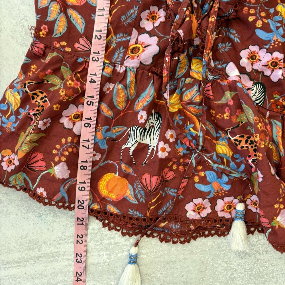 Anthropologie || Maeve Ruffled Tie-Front Blouse Zebras Floral Small - Picture 7 of 8